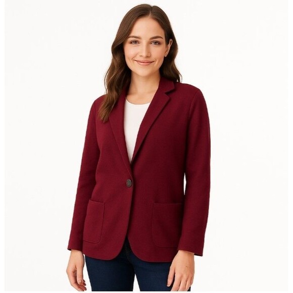 J.Crew Cecile Sweater Blazer Burgundy Knit Jacket Women’s 2X Work Office - Picture 1 of 8